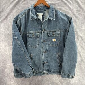 Carhartt Denim Jacket Mens 4XL Blue J186 LVN Zip Trucker VTG